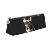 NBAGHPQ Long Ears French Bulldog Print Stylish High-Capacity Leather Pencil Case Zippered Triangle Pouch Pens Boys Girls