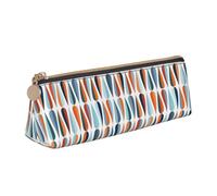 NBAGHPQ Mid Century Modern Retro with Drop Shapes Print Stylish High-Capacity Leather Pencil Case Zippered Triangle Pouch Pens Boys Girls