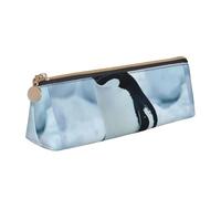 NBAGHPQ Penguin Print Stylish High-Capacity Leather Pencil Case Zippered Triangle Pouch Pens Boys Girls