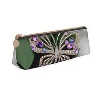 NBAGHPQ Rhinestone Butterfly Print Stylish High-Capacity Leather Pencil Case Zippered Triangle Pouch Pens Boys Girls