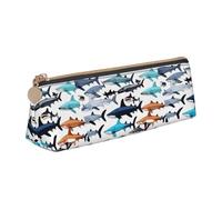 NBAGHPQ Sharks Pattern Print Stylish High-Capacity Leather Pencil Case Zippered Triangle Pouch Pens Boys Girls