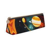 NBAGHPQ Solar System Jupiter Saturn Print Stylish High-Capacity Leather Pencil Case Zippered Triangle Pouch Pens Boys Girls