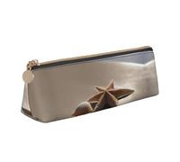 NBAGHPQ Starfish Seashell Sandy Beach Print Stylish High-Capacity Leather Pencil Case Zippered Triangle Pouch Pens Boys Girls