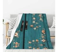 NBAGHPQ Teal Barn Door Floral Print Thick Blankets Bed Camping Travel Flannel Lightweight Warm Blanket Comfort Couch