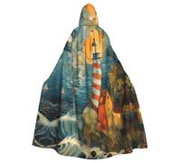 NBAGHPQ The Seaside Lighthouse Print Unisex Hooded Cloak Costume Robe Festivals Party Carnival Theme Decor Cosplay Wear