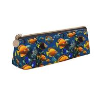 NBAGHPQ The Underwater World Tropical Fish Print Stylish High-Capacity Leather Pencil Case Zippered Triangle Pouch Pens Boys Girls