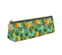 NBAGHPQ Tropical Fruit Pineapple Print Stylish High-Capacity Leather Pencil Case Zippered Triangle Pouch Pens Boys Girls