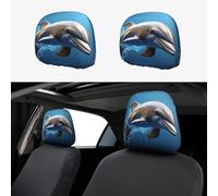 NBAGHPQ Unique 3D Animal dolphin Print 2 Pcs Car Headrest Covers Comfortable Travel Pillow Interior Decor Accessory Set