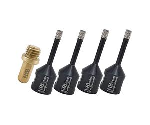 NBB Vacuum brazed Diamond Hole Saw with M14, for Dry or Wet Drilling Professionally on Hard Porcelain, Ceramic, Tile, Granite, Marble, Fast, Durable, for Angle Grinder (6mm x4pcs + 1pc Adaptor)