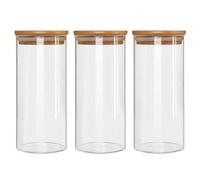 NBBENG 44oz Pasta Glass Storage Jars with Lids, Clear Glass Jars with Bamboo Lids, Kitchen Storage Container Jar, Airtight Kitchen Food Canisters for, Sugar, Oats, Cereal, Biscuit Jar Set of 3