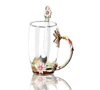 NBBENG Birthday Gifts for Women Her Mom Teacher Friends Enamel Flower Tea Cup, Glass Coffee Mugs Tea Cup with Spoon, Birthday Christmas Gifts for Her Women Mum Friends Teacher Valentines Mothers Day