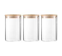 NBBENG Glass Jars with Bamboo Lids, Clear Airtight Food Storage Container Jar with Sealing Lid, Clear Kitchen Canisters for Spice Herbs Pasta Flour Coffee Tea Cookie Snack Seed Set of 3 (750ml)