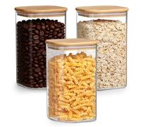 NBBENG Glass Jars with Bamboo Lids, Storage Container Spice Jar Set of 3 | Kitchen Food Storage Containers & Spice Jars for Tea Coffee Sugar Cookie Biscuit, Flour Pasta Herbs Snack Seed 1000ML