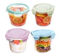 NBBENG Overnight Oats Jar Container, Glass Mason Jars with Lids, Cereal Milk Vegetable Fruit Salad Jam Protein porridge Clear Storage Containers, Breakfast Pots with Lid, 4 Colors (4-Pack 700ml)