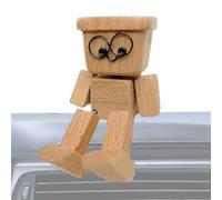 Nbbwwu Shaking Feet Wooden Man Statue, Handmade Shaking Leg Figurine, Shak-ing Wooden Man Doll, Cute Car Interior Dashboard Ornament, Funny Wood Toy For Home Car(without Magnet)