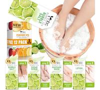 nbc BeautiLab Foot Soak Set: Bubble Salt, Sugar Scrub, Massage Mask, Massage Lotion in a Box, 4 Step Foot Spa Kit for Dry Feet, Softens Calluses, Tired Feet (3 Set, 3 Set Lemon scent)