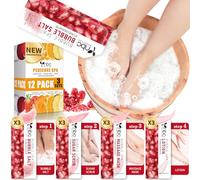 nbc BeautiLab Foot Soak Set: Bubble Salt, Sugar Scrub, Massage Mask, Massage Lotion in a Box, 4 Step Foot Spa Kit for Dry Feet, Softens Calluses, Tired Feet (3 Set, Pomegranate Scent)