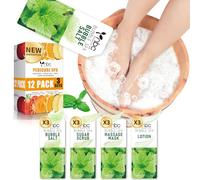 nbc BeautiLab Foot Soak Set: Bubble Salt, Sugar Scrub, Massage Mask, Massage Lotion in a Box, 4 Step Foot Spa Kit for Dry Feet, Softens Calluses, Tired Feet (3 Set, Mint scent)