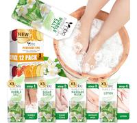 nbc BeautiLab Foot Soak Set: Bubble Salt, Sugar Scrub, Massage Mask, Massage Lotion in a Box, 4 Step Foot Spa Kit for Dry Feet, Softens Calluses, Tired Feet (3 Set, jasmine)