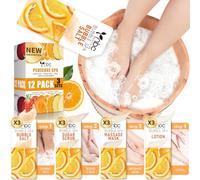 nbc BeautiLab Foot Soak Set: Bubble Salt, Sugar Scrub, Massage Mask, Massage Lotion in a Box, 4 Step Foot Spa Kit for Dry Feet, Softens Calluses, Tired Feet (3 Set, 3 Set Orange scent)