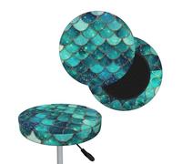 NBCCDVSH Bar Stool Cover Round Elastic Stool Cushion Covers Mermaid Fish Scale Print Bar Chair Cover Washable Stool Cushion Slipcover Stretch Stool Seat Covers for 12-14 Inch Chair