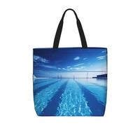 NBCCDVSH Beach Tote Bag for Women Grocery Bag Reusable Aesthetic Shopping Bags Blue Swimming Pool Handbag