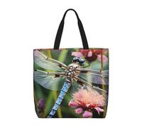 NBCCDVSH Beach Tote Bag for Women Grocery Bag Reusable Aesthetic Shopping Bags Dragonfly Insects Flowers Handbag