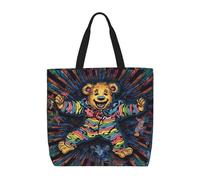 NBCCDVSH Beach Tote Bag for Women Grocery Bag Reusable Aesthetic Shopping Bags Grateful Dead Dancing Bear Tapestry Wall Art Handbag