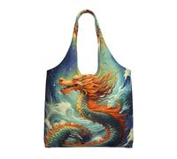 NBCCDVSH Chinese Dragon Oil Painting Canvas Tote Bag for Women Grocery Bag Reusable Aesthetic Shopping Bags Beach Handbag
