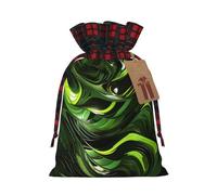NBCCDVSH Christmas Drawstring Gift Bags Abstract Green Snake Wrapping Bag with Tag Buffalo Plaid Xmas Gift Drawstring Present Bag for Christmas Birthday Holiday Party Santa Candy Sack Pouch