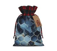 NBCCDVSH Christmas Drawstring Gift Bags Blue Hexagons and Diamonds Wrapping Bag with Tag Buffalo Plaid Xmas Gift Drawstring Present Bag for Christmas Birthday Holiday Party Santa Candy Sack Pouch