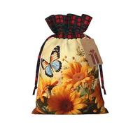 NBCCDVSH Christmas Drawstring Gift Bags Cute Sunflower and Butterfly Wrapping Bag with Tag Buffalo Plaid Xmas Gift Drawstring Present Bag for Christmas Birthday Holiday Party Santa Candy Sack Pouch