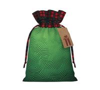NBCCDVSH Christmas Drawstring Gift Bags Green Curve Texture Wrapping Bag with Tag Buffalo Plaid Xmas Gift Drawstring Present Bag for Christmas Birthday Holiday Party Santa Candy Sack Pouch