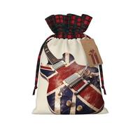 NBCCDVSH Christmas Drawstring Gift Bags Guitar British Flag Wrapping Bag with Tag Buffalo Plaid Xmas Gift Drawstring Present Bag for Christmas Birthday Holiday Party Santa Candy Sack Pouch