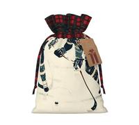 NBCCDVSH Christmas Drawstring Gift Bags Ice Hockey Pattern Wrapping Bag with Tag Buffalo Plaid Xmas Gift Drawstring Present Bag for Christmas Birthday Holiday Party Santa Candy Sack Pouch