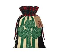 NBCCDVSH Christmas Drawstring Gift Bags Irish american flag Wrapping Bag with Tag Buffalo Plaid Xmas Gift Drawstring Present Bag for Christmas Birthday Holiday Party Santa Candy Sack Pouch