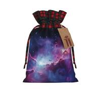 NBCCDVSH Christmas Drawstring Gift Bags Purple&Blue Galaxy Wrapping Bag with Tag Buffalo Plaid Xmas Gift Drawstring Present Bag for Christmas Birthday Holiday Party Santa Candy Sack Pouch