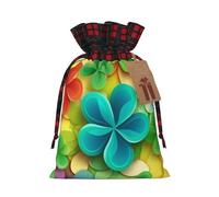 NBCCDVSH Christmas Drawstring Gift Bags Rainbow Circle Shamrock Wrapping Bag with Tag Buffalo Plaid Xmas Gift Drawstring Present Bag for Christmas Birthday Holiday Party Santa Candy Sack Pouch