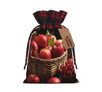 NBCCDVSH Christmas Drawstring Gift Bags Red Fruit in a Basket Wrapping Bag with Tag Buffalo Plaid Xmas Gift Drawstring Present Bag for Christmas Birthday Holiday Party Santa Candy Sack Pouch