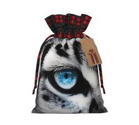 NBCCDVSH Christmas Drawstring Gift Bags Snow leopard eye Wrapping Bag with Tag Buffalo Plaid Xmas Gift Drawstring Present Bag for Christmas Birthday Holiday Party Santa Candy Sack Pouch