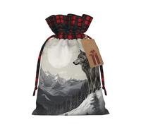 NBCCDVSH Christmas Drawstring Gift Bags Snow Mountain Lone Wolf Wrapping Bag with Tag Buffalo Plaid Xmas Gift Drawstring Present Bag for Christmas Birthday Holiday Party Santa Candy Sack Pouch