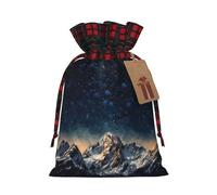 NBCCDVSH Christmas Drawstring Gift Bags Starry Night The Mountains Wrapping Bag with Tag Buffalo Plaid Xmas Gift Drawstring Present Bag for Christmas Birthday Holiday Party Santa Candy Sack Pouch