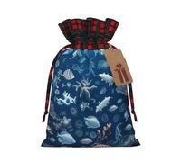 NBCCDVSH Christmas Drawstring Gift Bags Underwater Marine Life Wrapping Bag with Tag Buffalo Plaid Xmas Gift Drawstring Present Bag for Christmas Birthday Holiday Party Santa Candy Sack Pouch