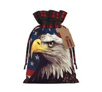 NBCCDVSH Christmas Drawstring Gift Bags USA Flag and eagle Wrapping Bag with Tag Buffalo Plaid Xmas Gift Drawstring Present Bag for Christmas Birthday Holiday Party Santa Candy Sack Pouch