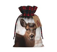 NBCCDVSH Christmas Drawstring Gift Bags Wild Animals Deer Wrapping Bag with Tag Buffalo Plaid Xmas Gift Drawstring Present Bag for Christmas Birthday Holiday Party Santa Candy Sack Pouch