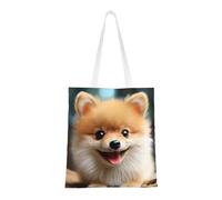 NBCCDVSH Cute Little Pomeranian Canvas Tote Bag for Women Grocery Bag Reusable Aesthetic Shopping Bags Beach Handbag