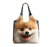NBCCDVSH Cute Little Pomeranian Canvas Tote Bag for Women Grocery Bag Reusable Aesthetic Shopping Bags Beach Handbag