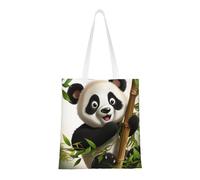 NBCCDVSH Cute Panda Climb Bamboo Canvas Tote Bag for Women Grocery Bag Reusable Aesthetic Shopping Bags Beach Handbag