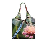 NBCCDVSH Dragonfly Insects Flowers Canvas Tote Bag for Women Grocery Bag Reusable Aesthetic Shopping Bags Beach Handbag