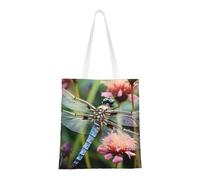 NBCCDVSH Dragonfly Insects Flowers Canvas Tote Bag for Women Grocery Bag Reusable Aesthetic Shopping Bags Beach Handbag